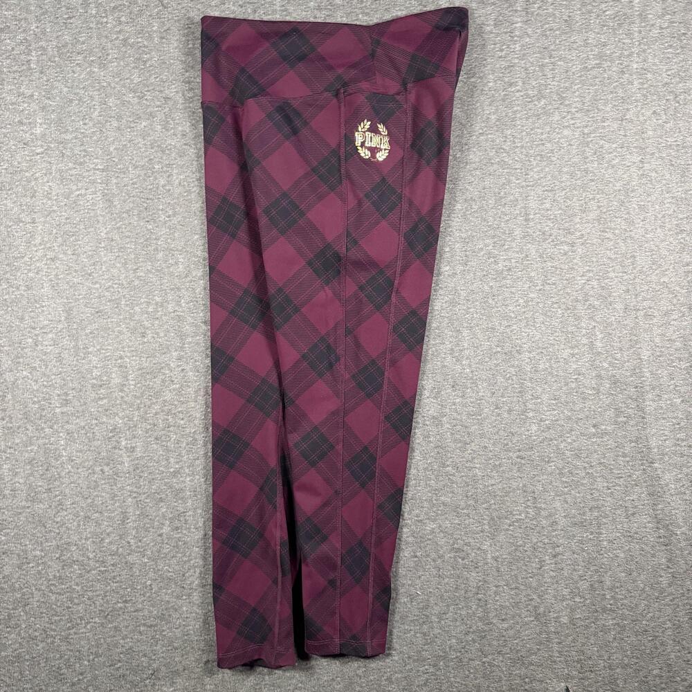 PINK Victoria's Secret Leggings Womens Large Purple Plaid Ultimate Yoga Y2K